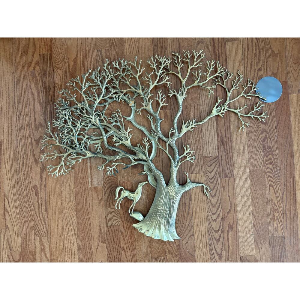 Vintage Mid Century‎ Metal Tree- Enamal Baked- Wall Sculpture- Large Brass Tone